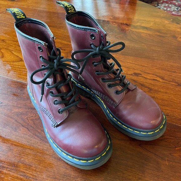 Dr.‎ Martens 1460 Cherry Red Leather Boots Size 5 - Picture 1 of 11